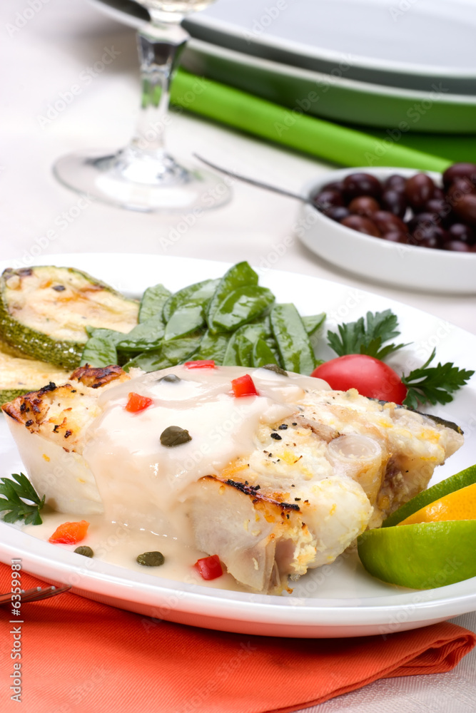 Grilled halibut with capers and pepper sauce Grilled halibut with capers and pepper sauce