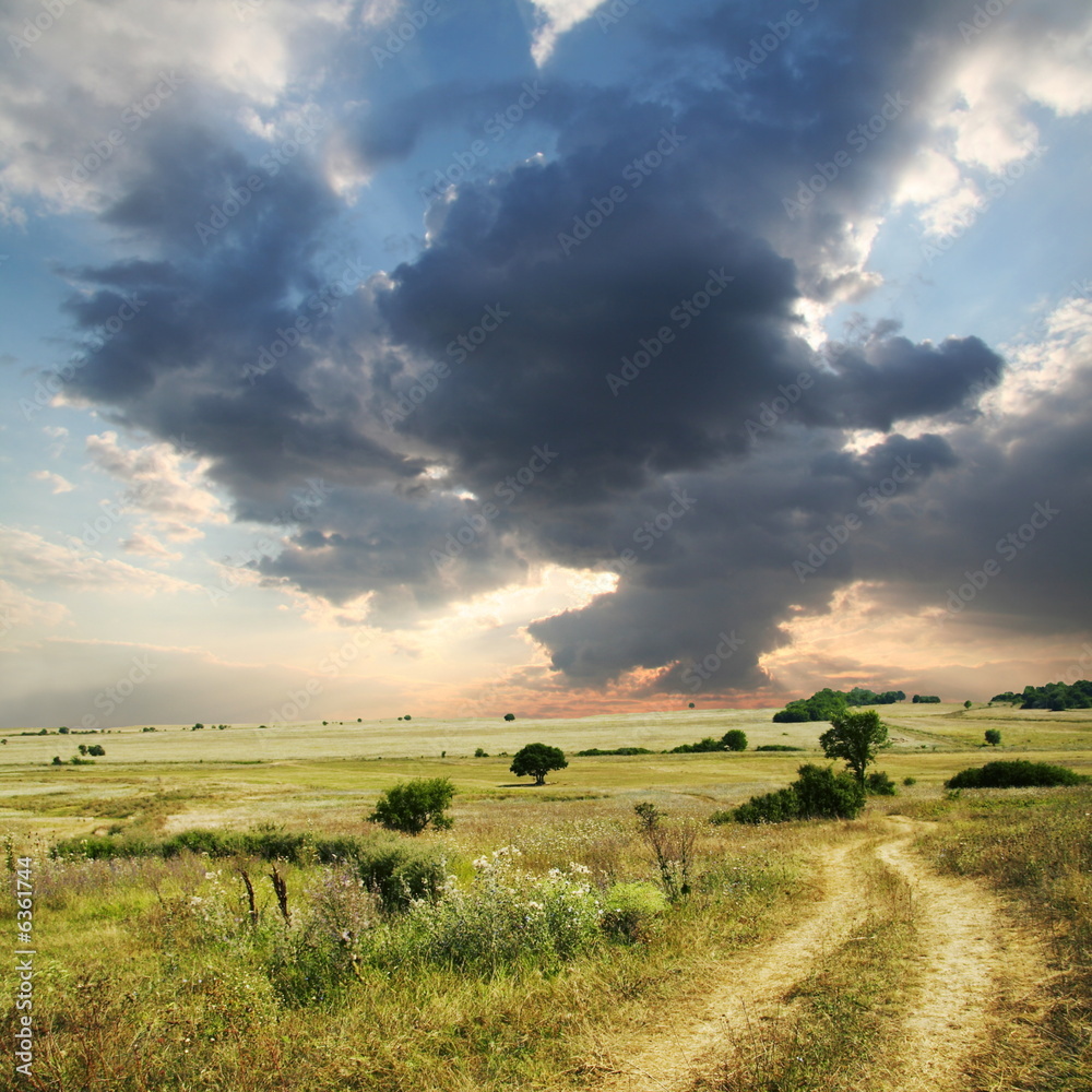 Obraz premium Grassland and storm clouds