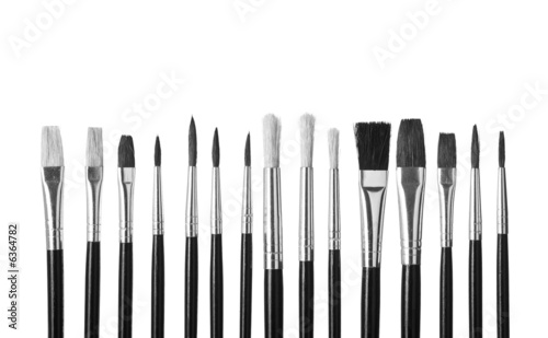 Close-up of paintbrushes isolated on white background..