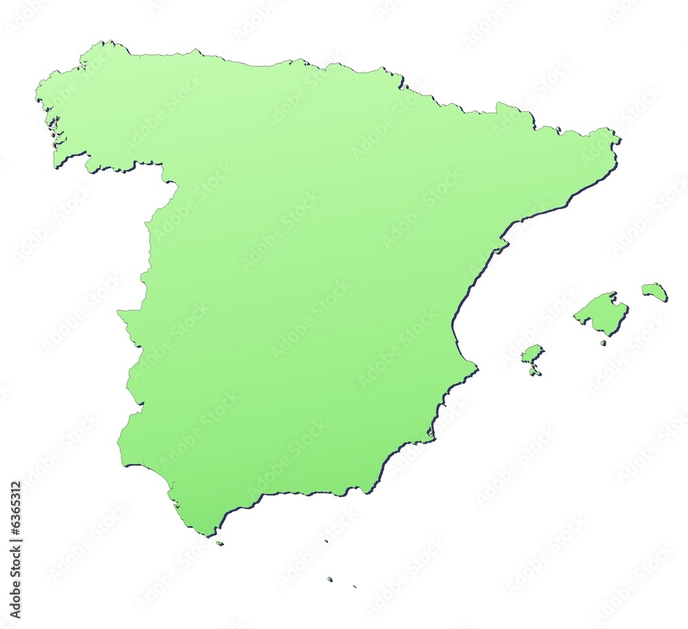 Spain map filled with light green gradient