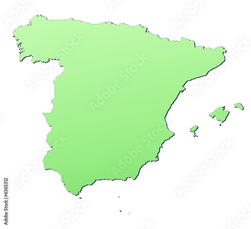 Spain map filled with light green gradient