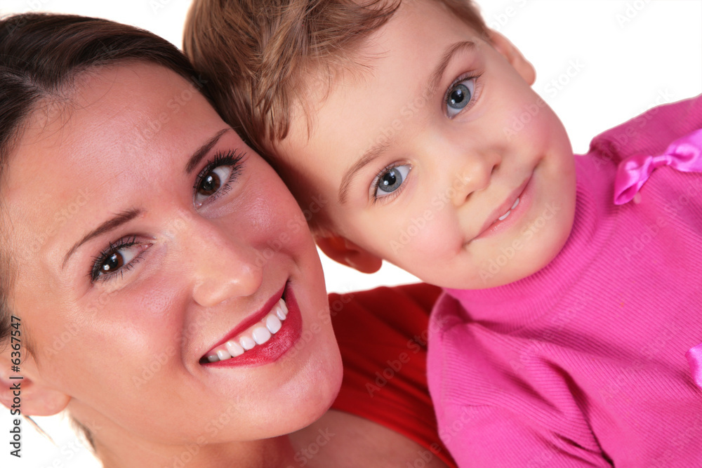 mother and child on white