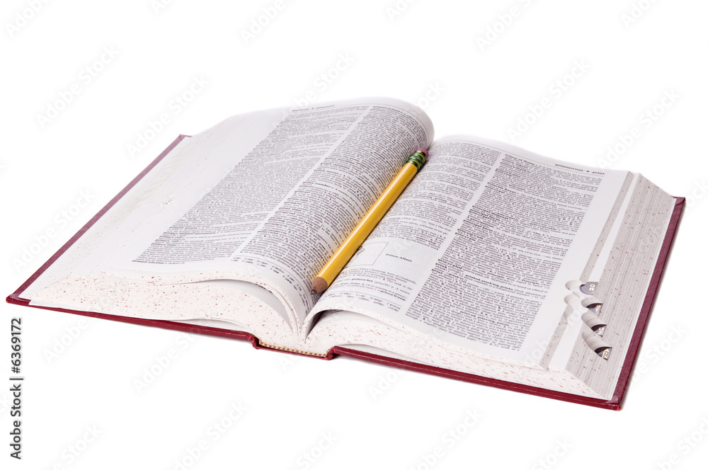 An open dictionary isolated on a white background An open dictionary isolated on a white background