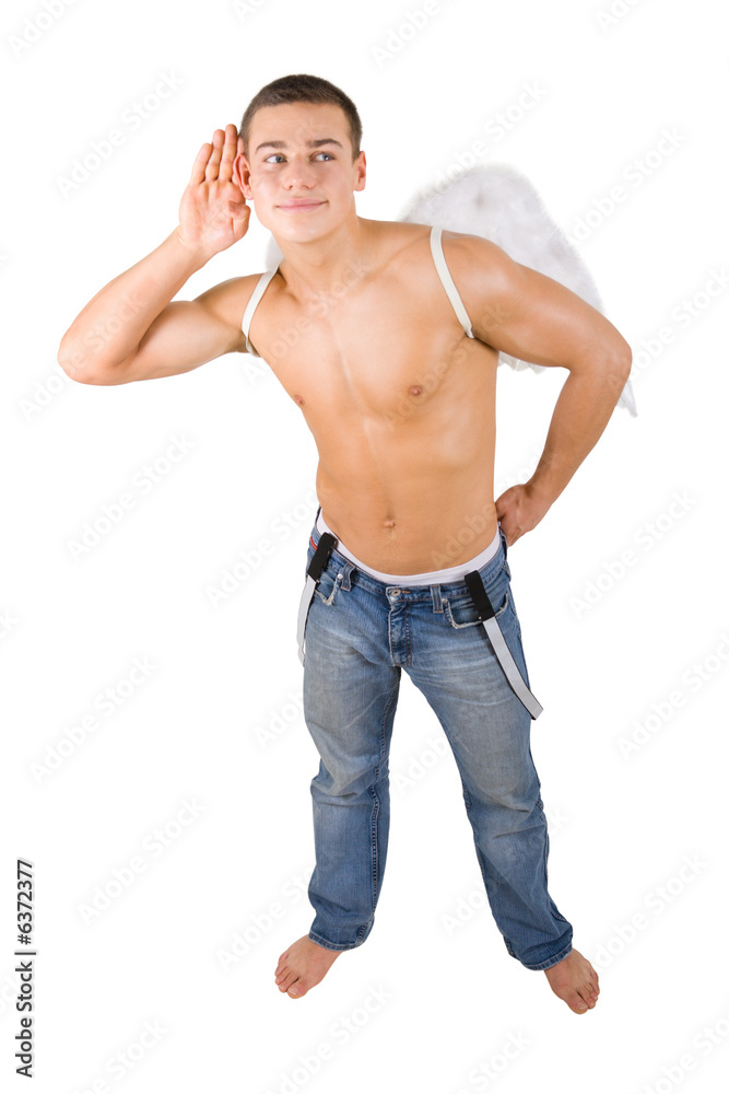 Cupid boy with angel wings on isolated background Cupid boy with angel wings on isolated background