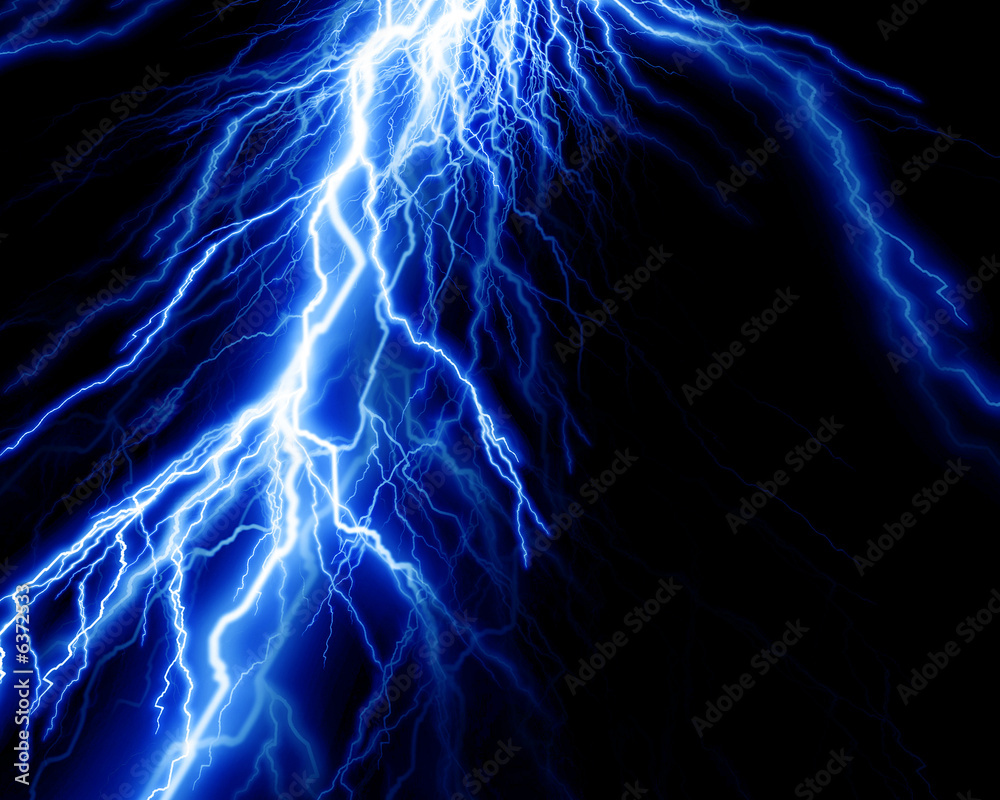 Obraz premium Intense lightning on a black background