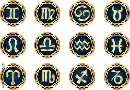 vector gold zodiac icon set