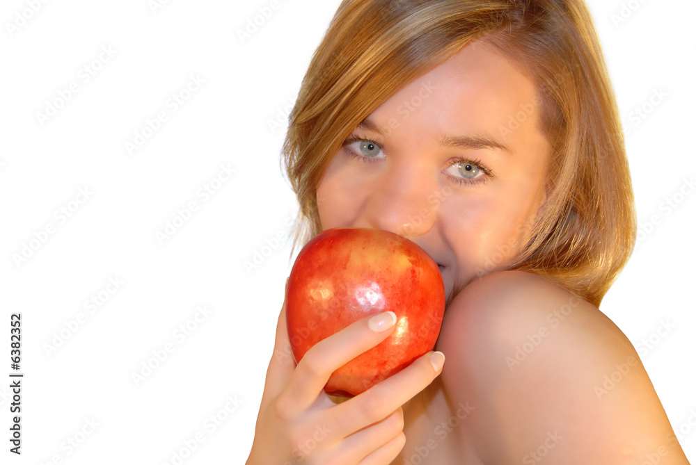 Beautiful girl whith red apple on the white background. Beautiful girl whith red apple on the white background.