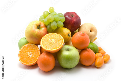 grapes and fruits on white background