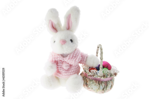 Easter Bunny with Basket on White Background