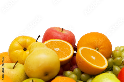Various fruits - focus on the red apple