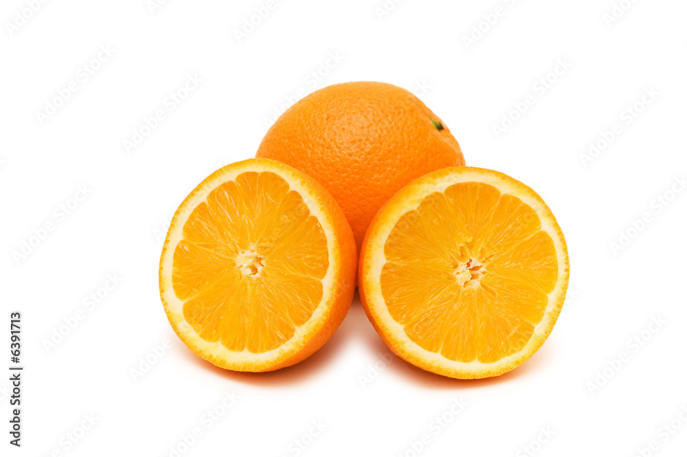 Two oranges isolated on the white background