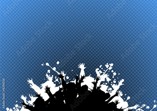 Happy people having fun in an abstract blue background
