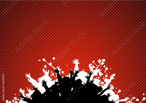 Happy people having fun in a red abstract background