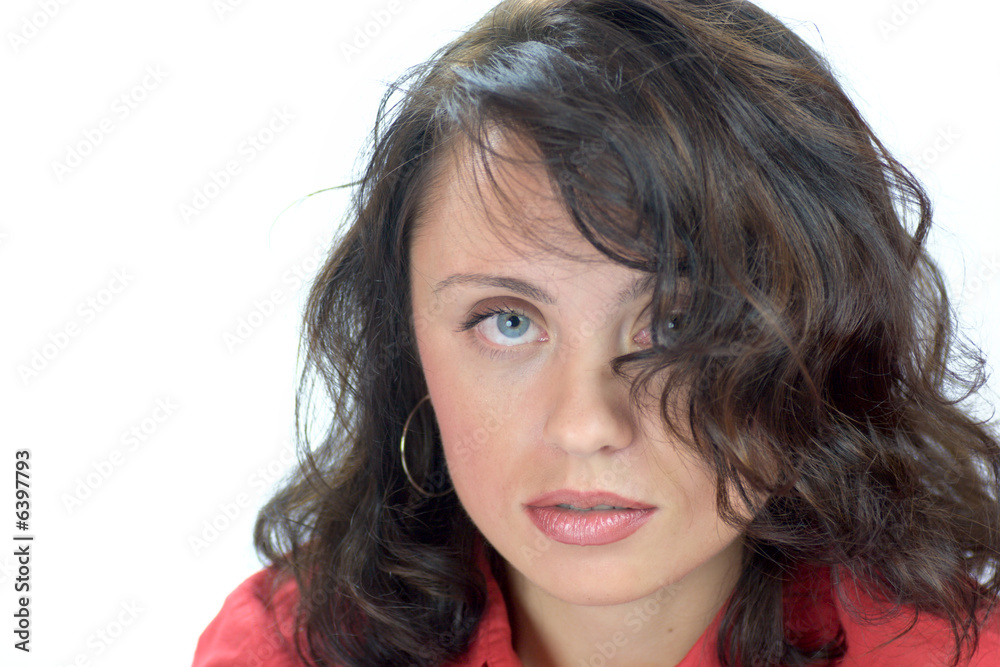 Close-up Portrait of a 30 years old woman isolated on white Close-up Portrait of a 30 years old woman isolated on white