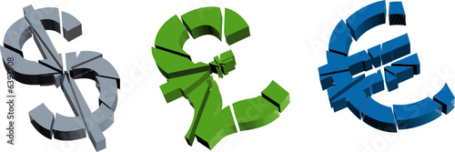 Currency symbols 3d illustration