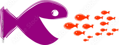 Big fish eating smaller fish illustration