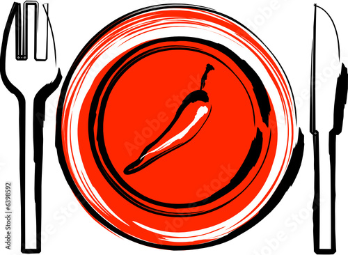 Red chili on red plate illustration