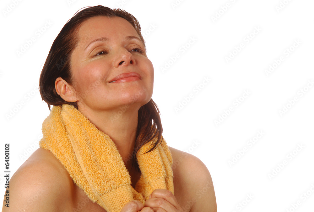 Beautiful woman refreshed after a workout and shower Beautiful woman refreshed after a workout and shower