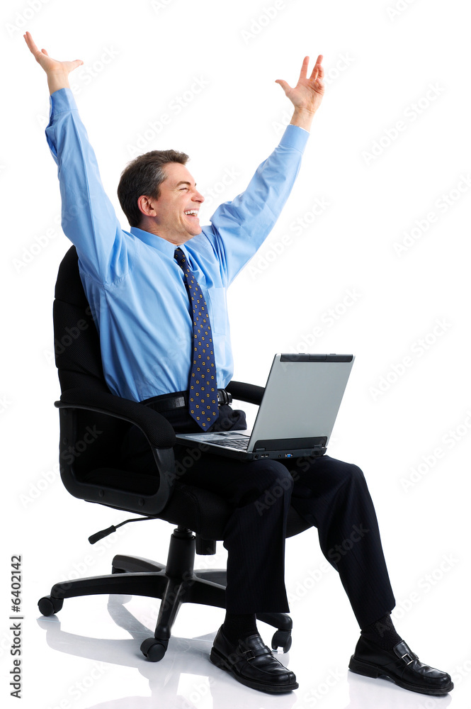 business man working with laptop. Over white background. business man working with laptop. Over white background.