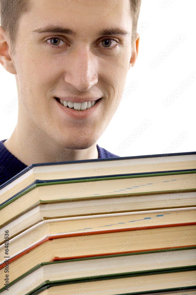 Caucasian male person with books on isolated background Caucasian male person with books on isolated background