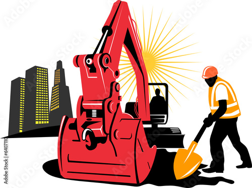 Mechanical Digger with construction worker