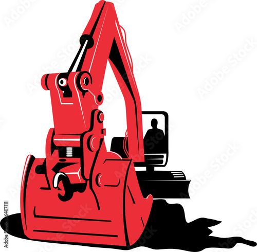 Mechanical digger isolated on white
