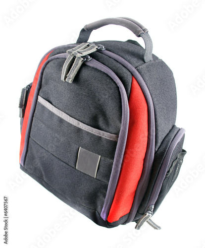 Camera bag with many pocket pouches and zippers for storage.