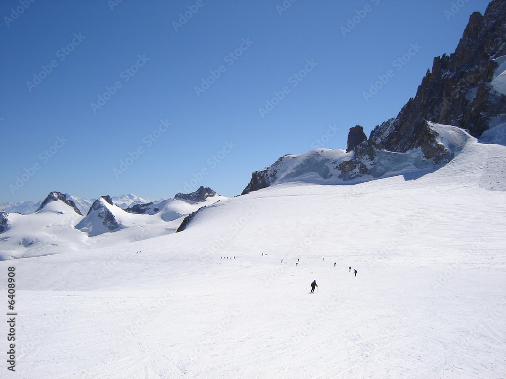 Skiers on the Vallee Blanche glacier trail, Chamonix