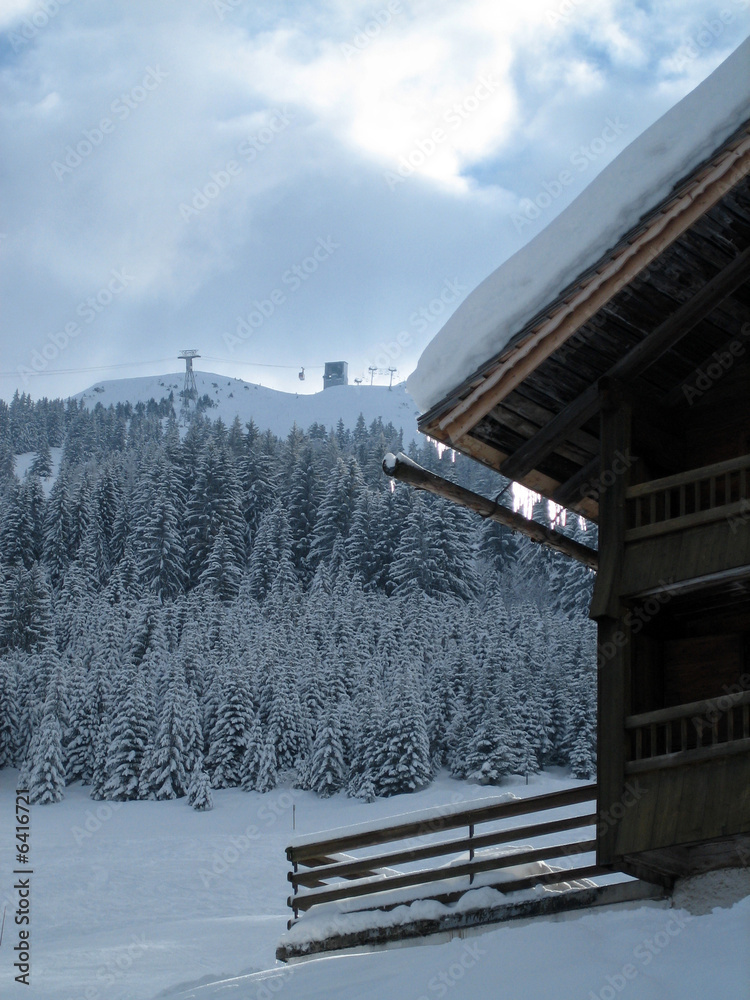 Obraz premium Téléphérique et chalet