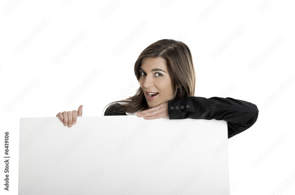 Portrait of a happy beautiful woman holding a billboard Portrait of a happy beautiful woman holding a billboard