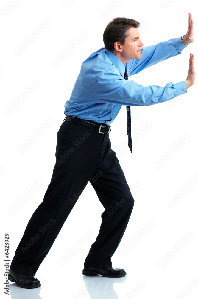  Businessman pushing . Isolated over white background.
