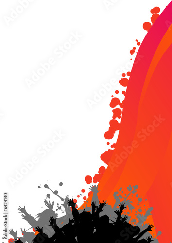 Happy people having fun in an abstract orange background