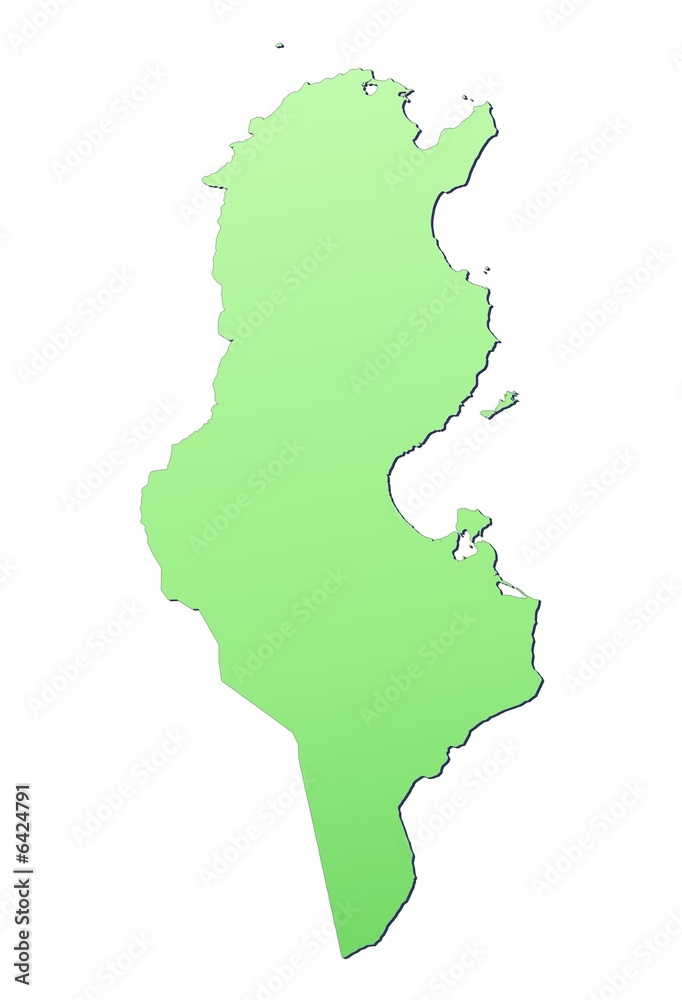 Tunisia map filled with light green gradient Tunisia map filled with light green gradient