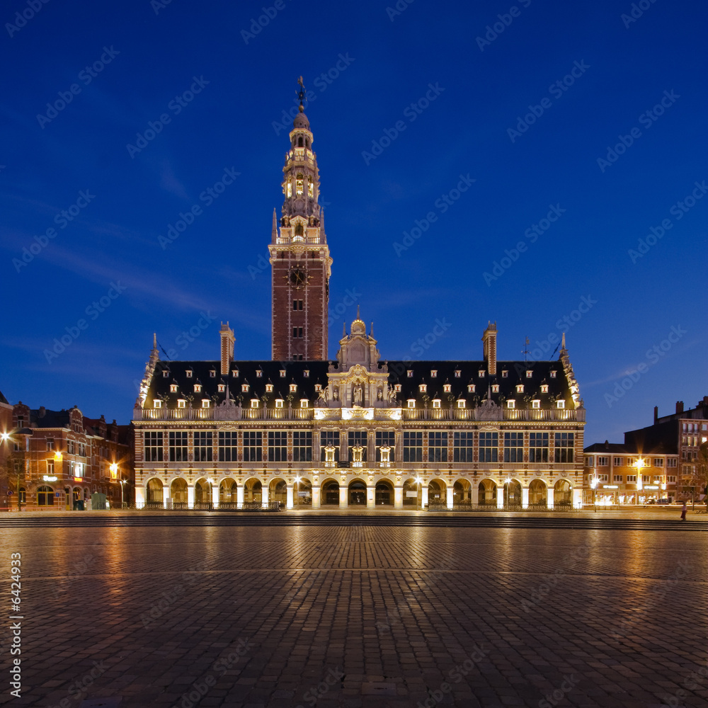 View at Ladeuzeplein in Leuven (Belgium) in twilight