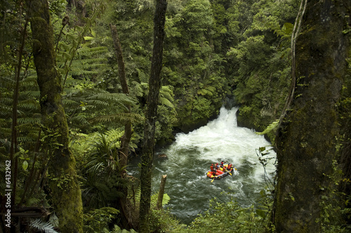 A raft below Kaituna falls on the Kaituna river in New Zealand