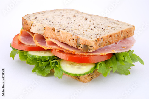 Ham sandwich with salad, corner on view