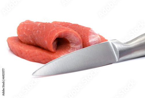 meat and knife food  isolated over white background