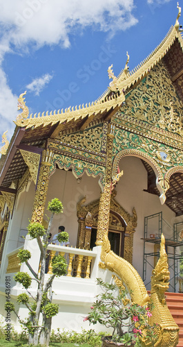 Decorative tree and temple building