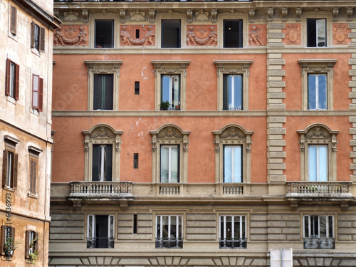 Rome windows. Typical architecture of Italian capital city.