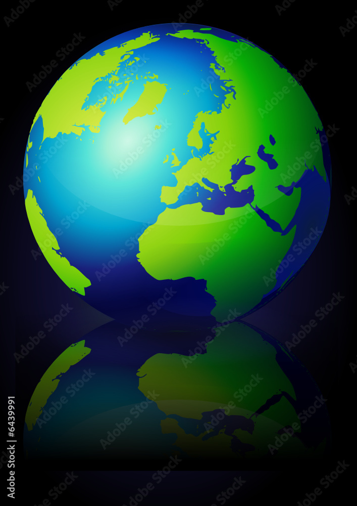 Naklejka premium Globe terrestre sur fond noir (reflet métal)