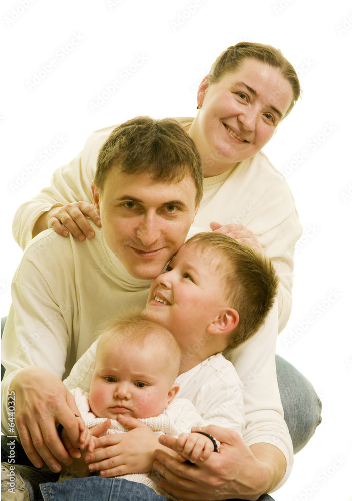 european young family together on white