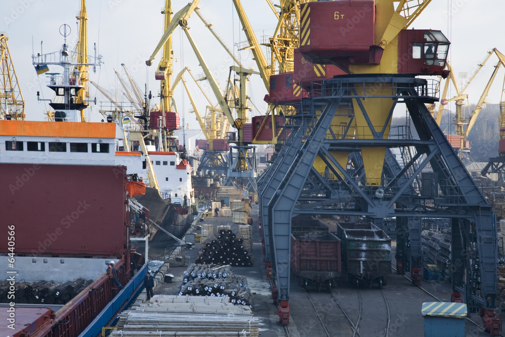 Tower cranes in cargo sea port Tower cranes in cargo sea port