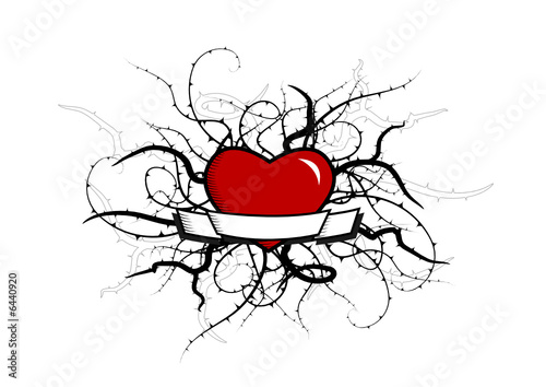 Heart with plants around. Vector art