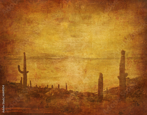 grunge background with wild west landscape photo