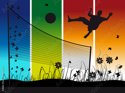 People play on volleyball on nature, summer