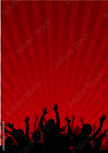 Happy people having fun in a dark red background