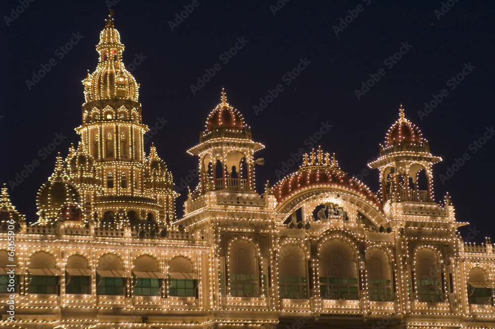 Mysore Palace Illuminated by Thousands of Light Bulbs
