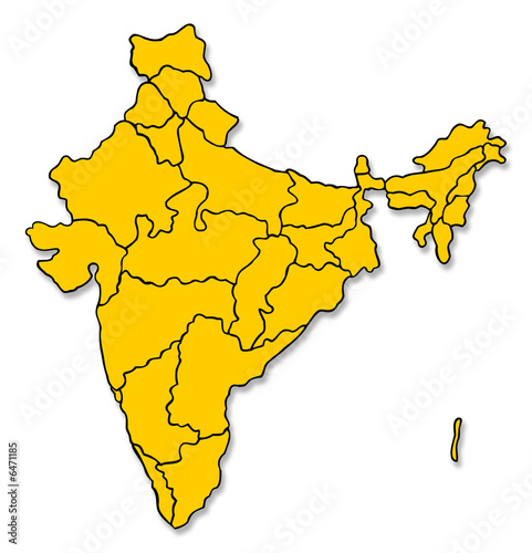 Indien mit Bundesstaaten - Umriss und Schatten