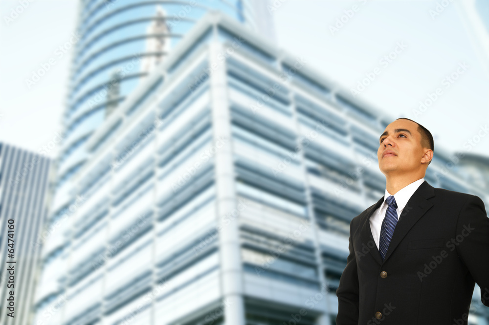 Business Man Standing By Modern Building Business Man Standing By Modern Building