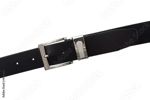 Black leather belt, isolated on white background